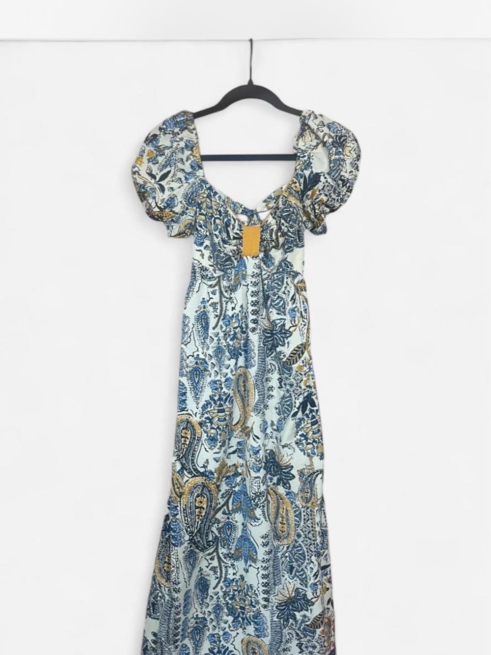Band of the Free Paisley Maxi Dress with Puff Sleeves - Blue & Cream